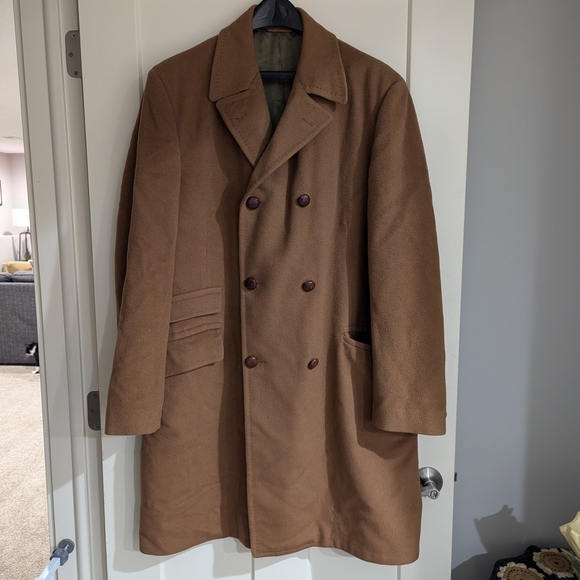 Men's Double-Breasted Brown Coat Curlee Wool, Car Coat, Vintage - Picture 11 of 14